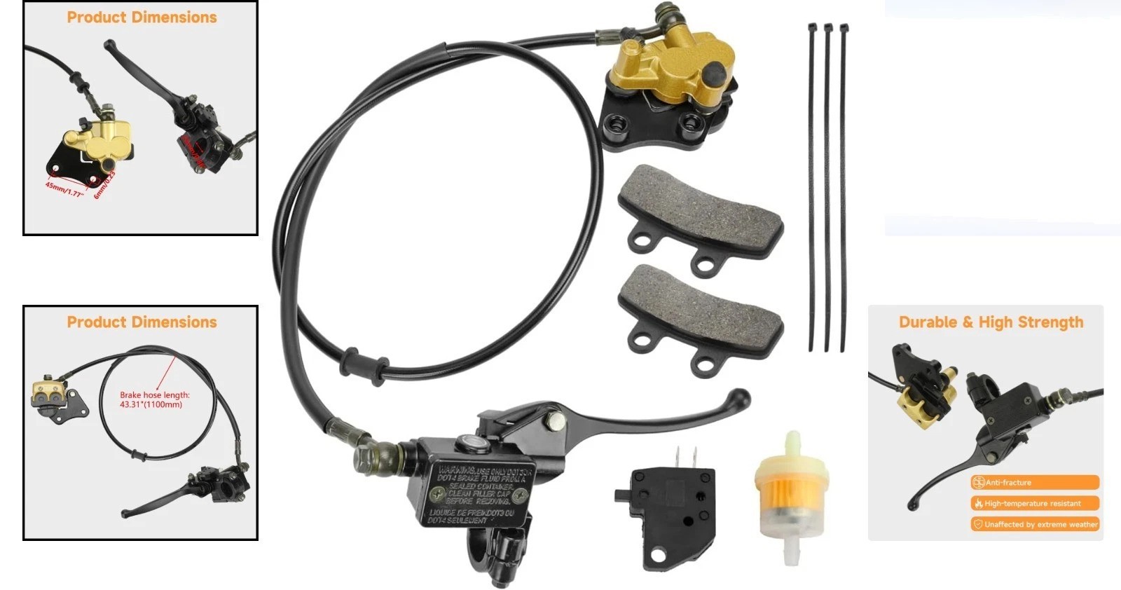 Hydraulic Brake Master Cylinder Caliper Assembly Pads for 50cc-125cc SSR Apol…