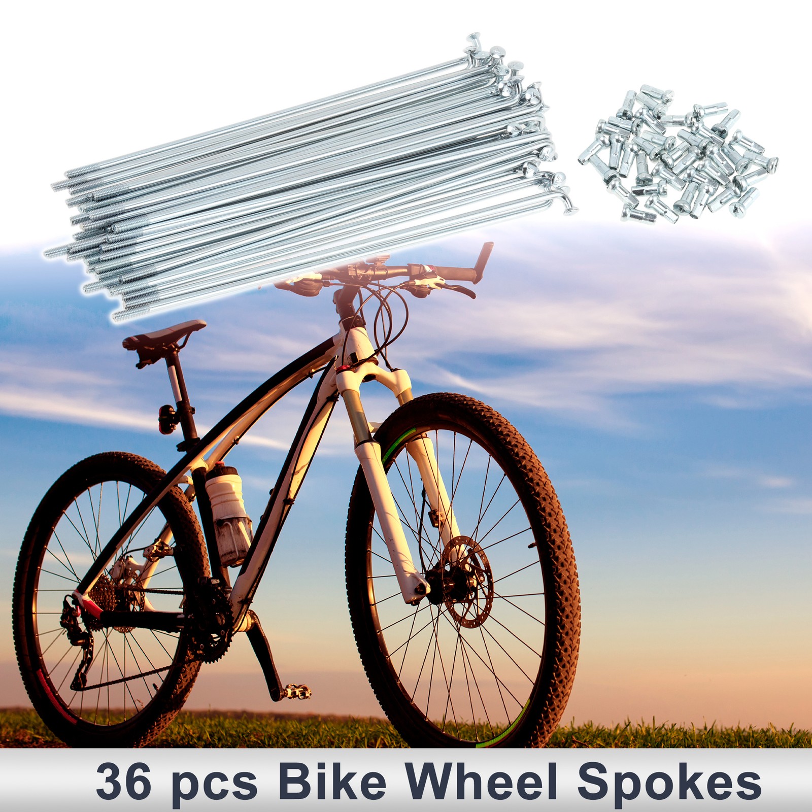 1 Set 12G 139mm Length Bicycle Spokes Nipple Carbon Steel Galvanized Silver Tone