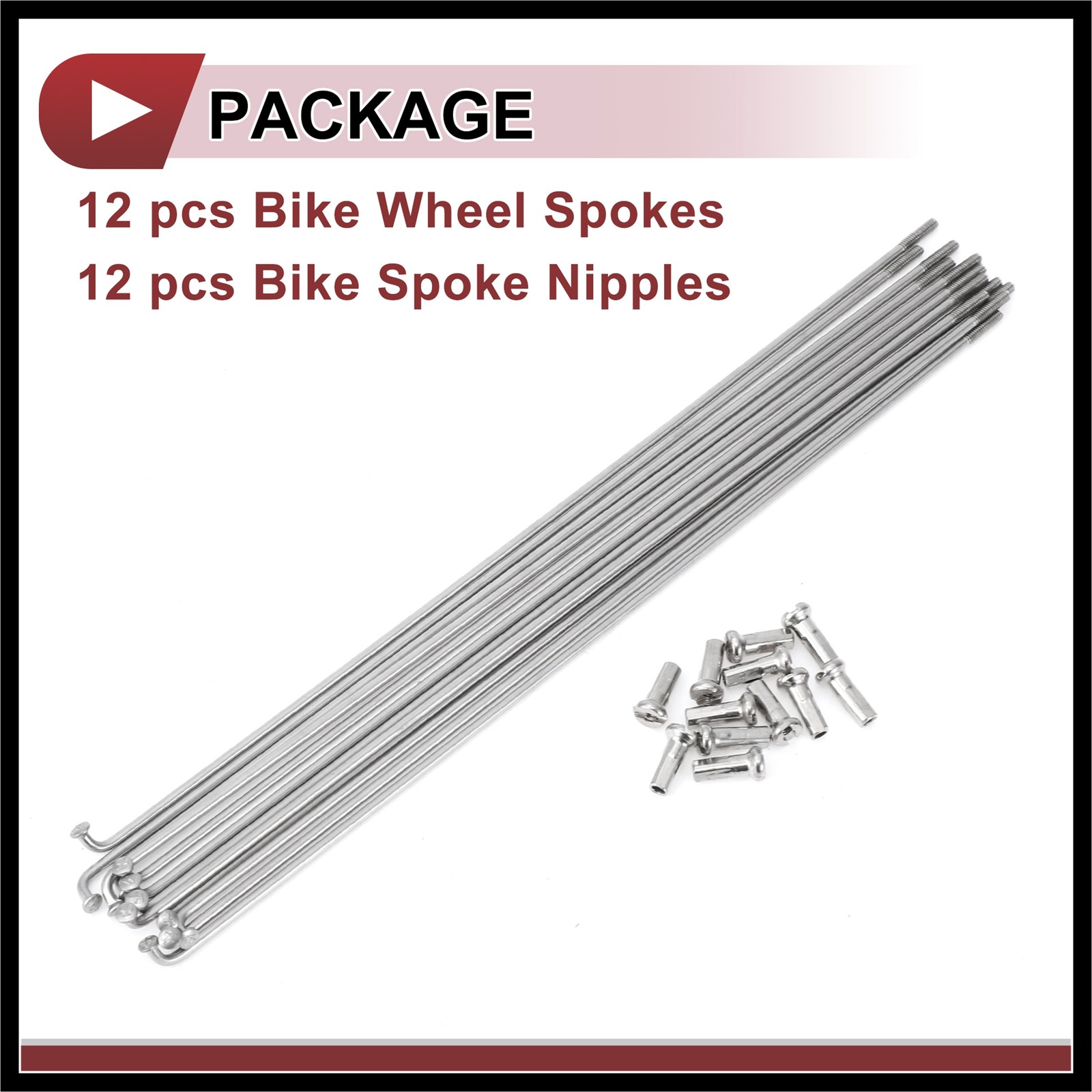 12 Set 14G Bicycle Spokes 195mm Bike Wheel Spoke 304 Stainless Steel
