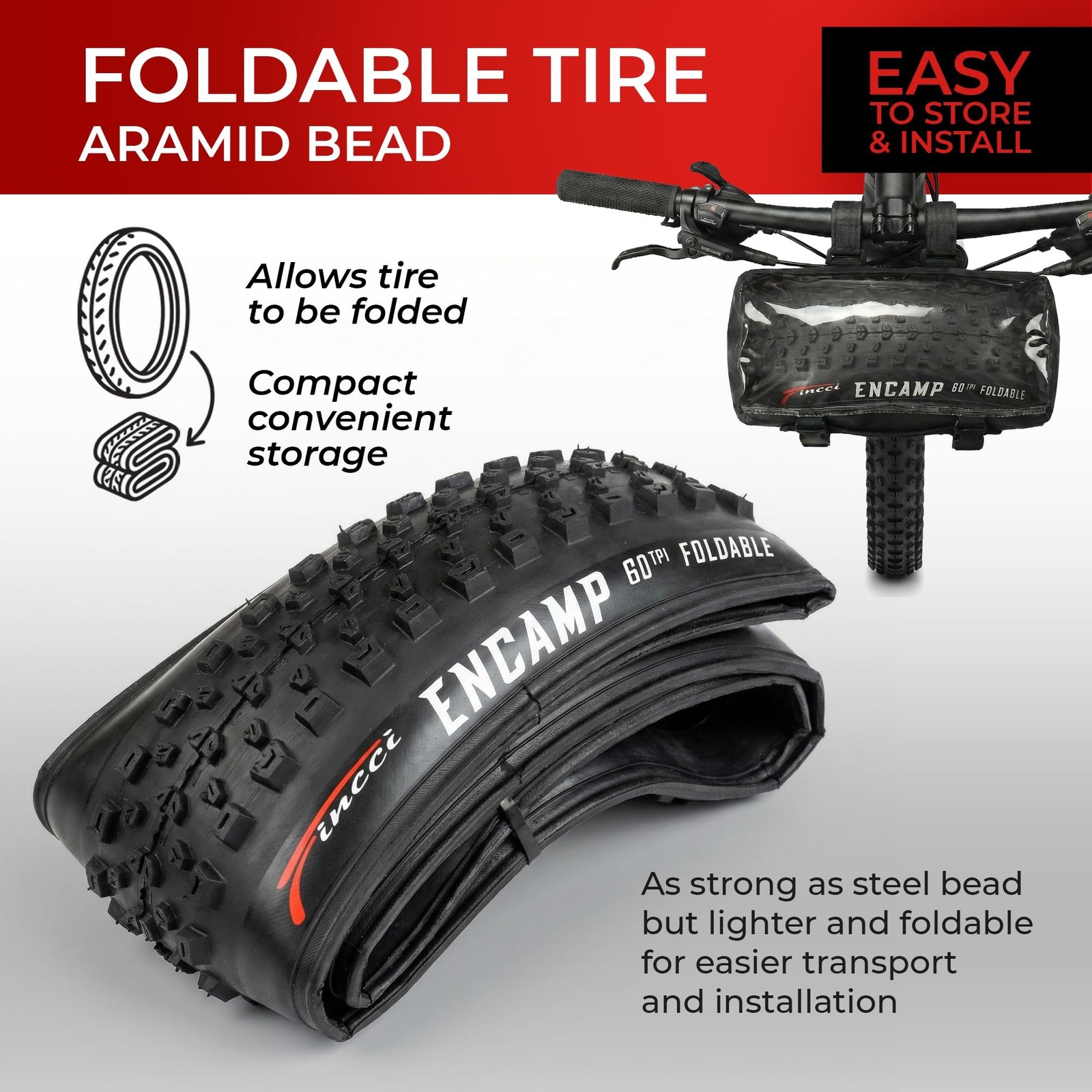 Fincci Encamp 27.5 x 2.25 Inch Mountain Bike Tire – Foldable 57-584 60 TPI Ty…