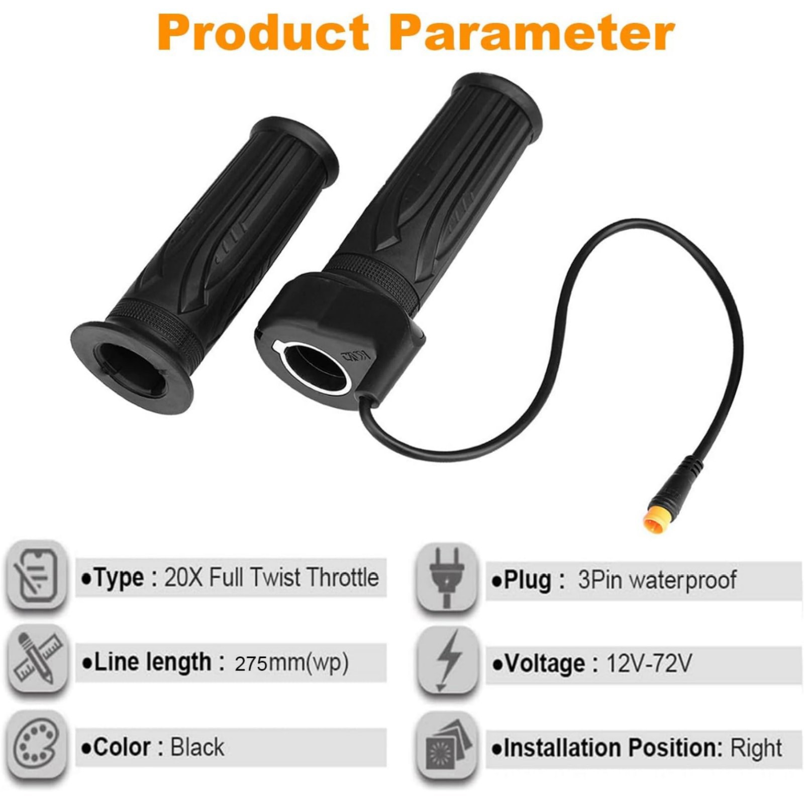 For Electric Bike Waterproof Full Twist Throttle Replacement Grip Kit 12V-72V