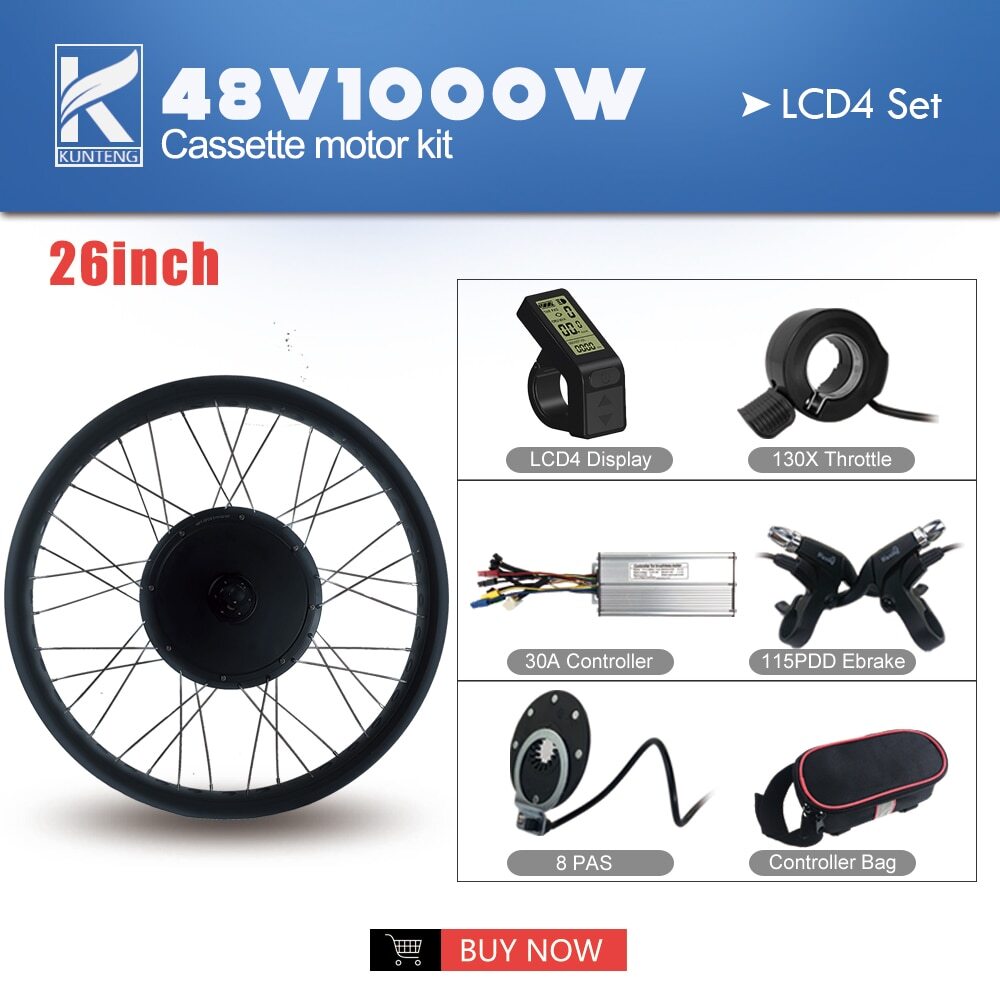 Ebike Conversion Kit Fat Tire 20 26 Inch 48V 1000W Rear Cassette Wheel Hub Motor