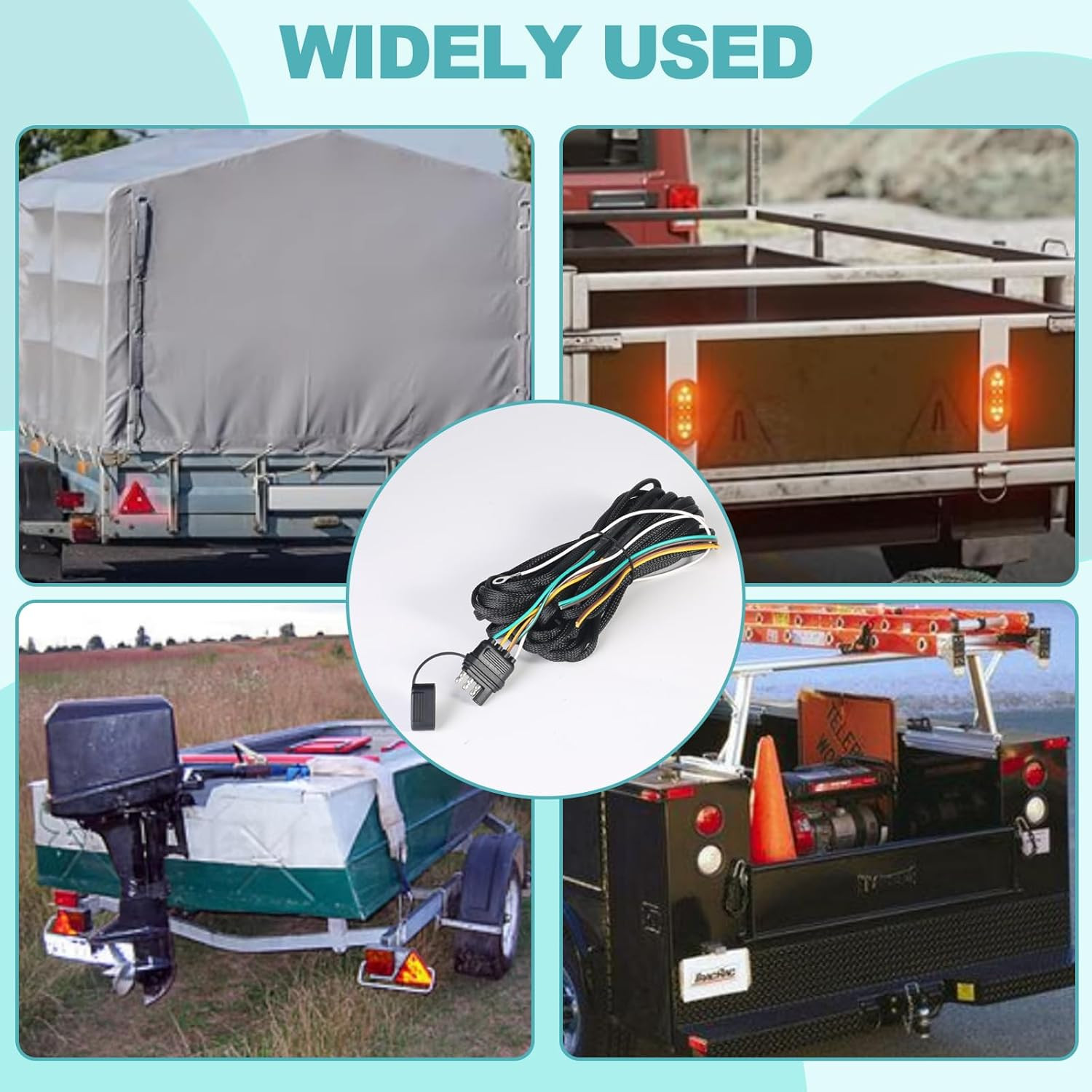 22FT Trailer Wiring Harness 4 Pin 5 Wire Connector Kit Nylon Protectiv Mesh Tube