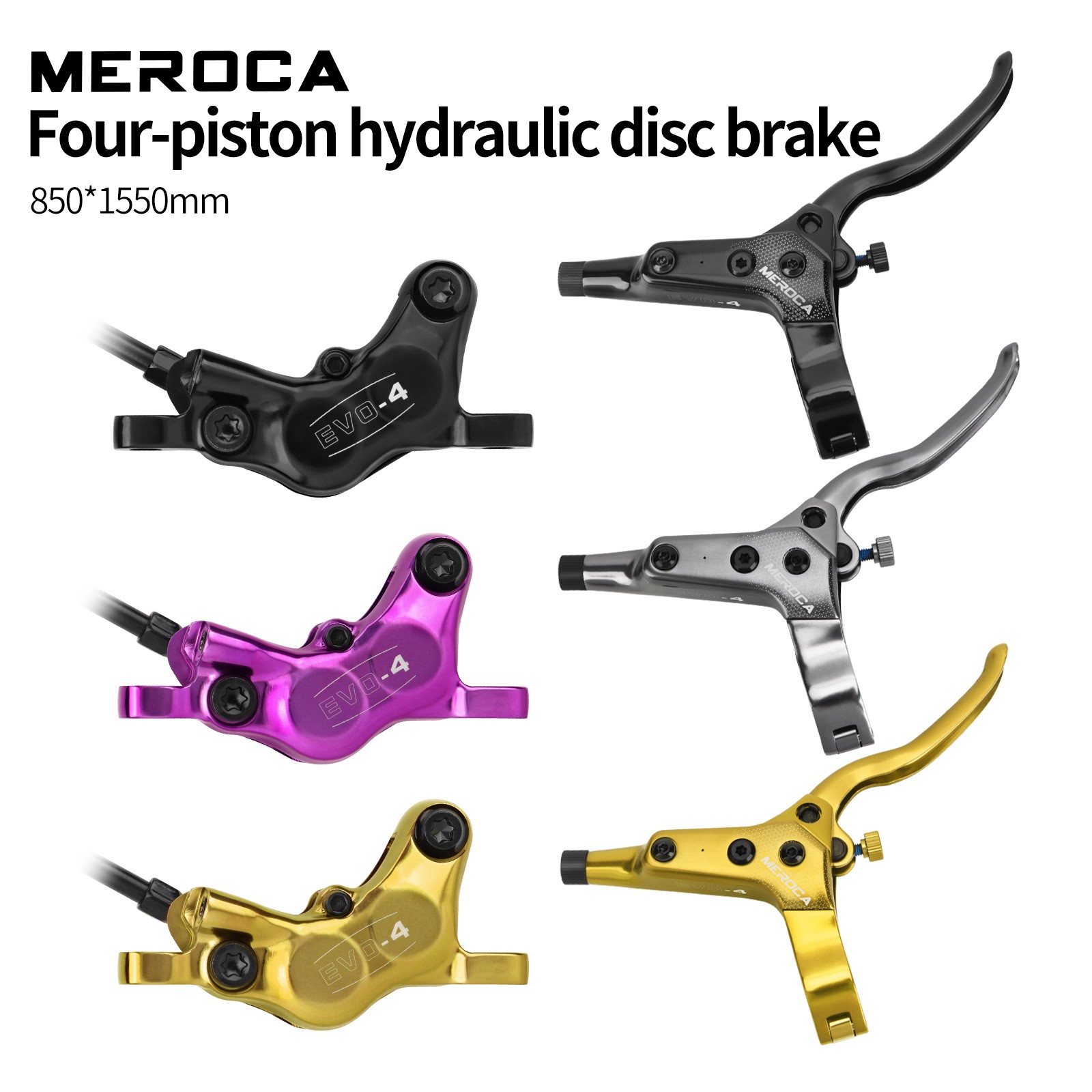 MEROCA 4-Piston Hydraulic Disc Brake Set For Mountain Bike Front/Rear 850/1550mm