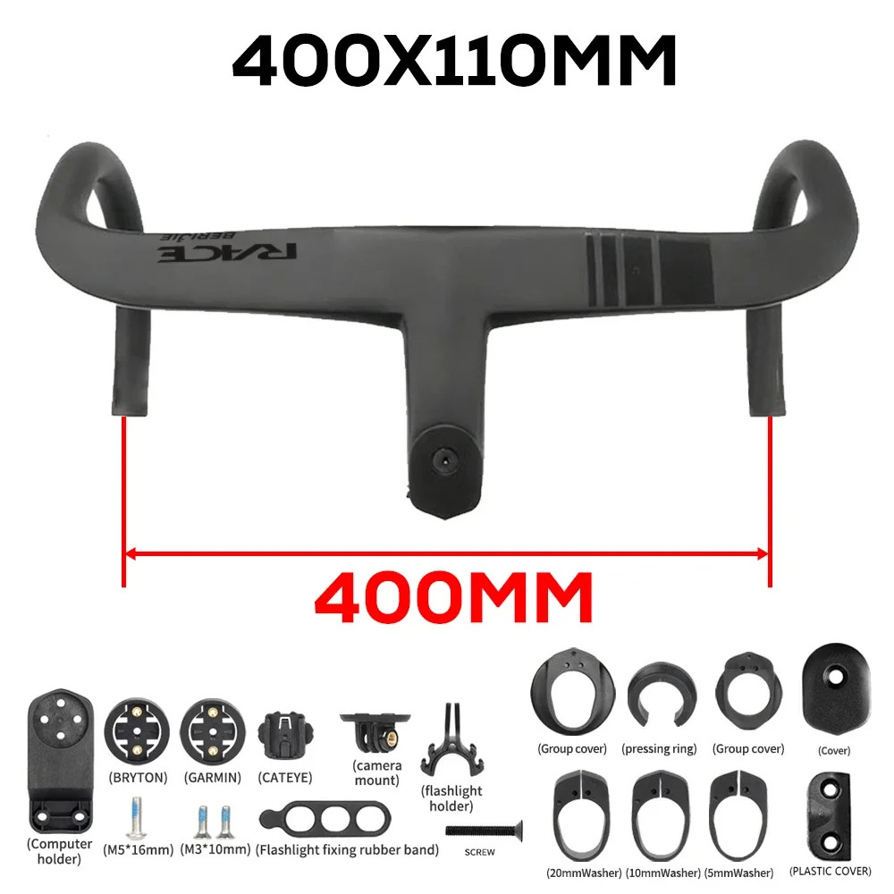 Road Bicycle Full Carbon Fiber Integrated Handlebar High Rigidity 380-440mm