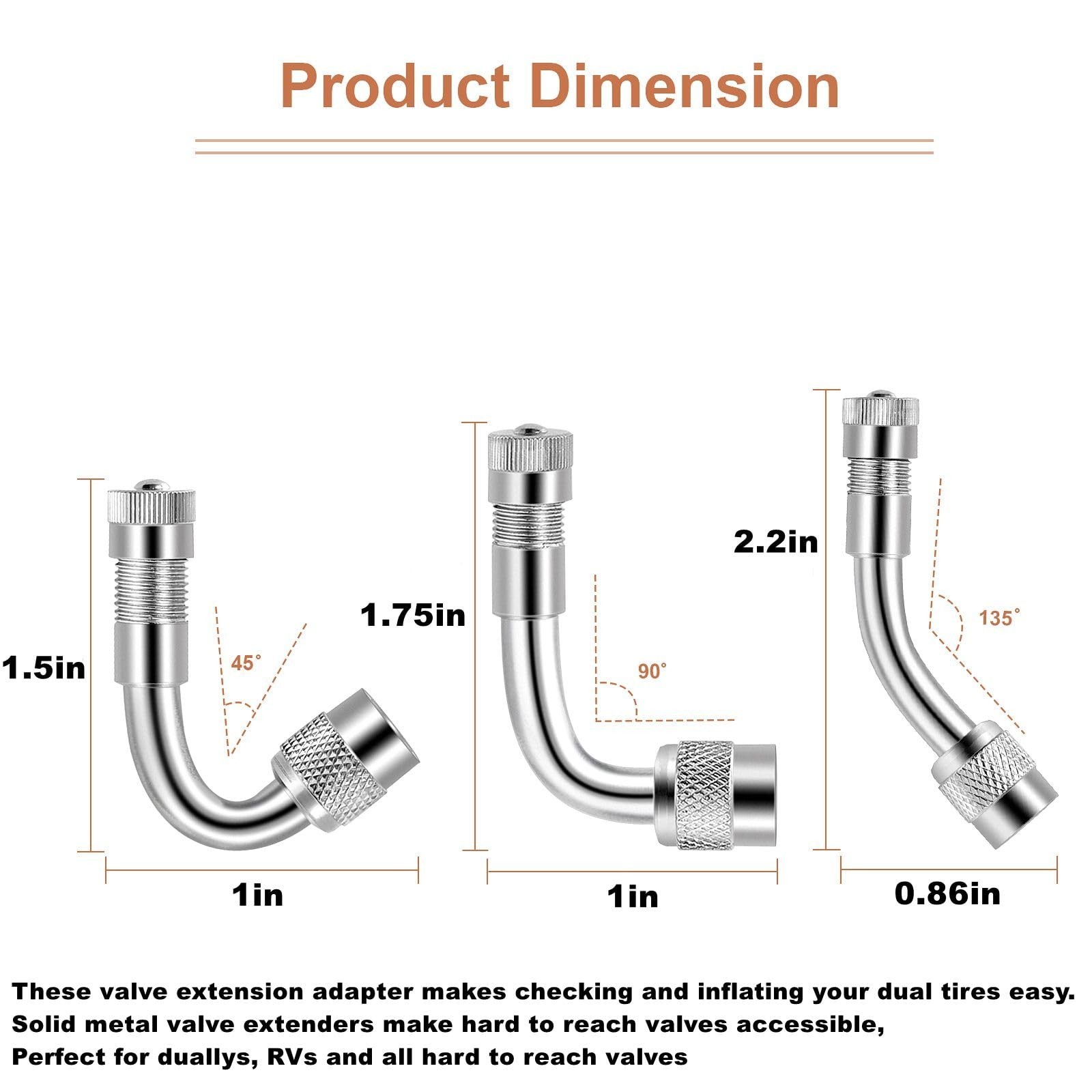 6Pieces Valve Stem Extenders,Dually Valve Extension 45 Degree 90 Degree 135 D…