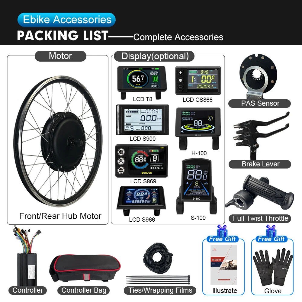52V 2000W MTB Electric Bike 20-29inch 700C Brushless Rear Rotate Hub Motor Wheel