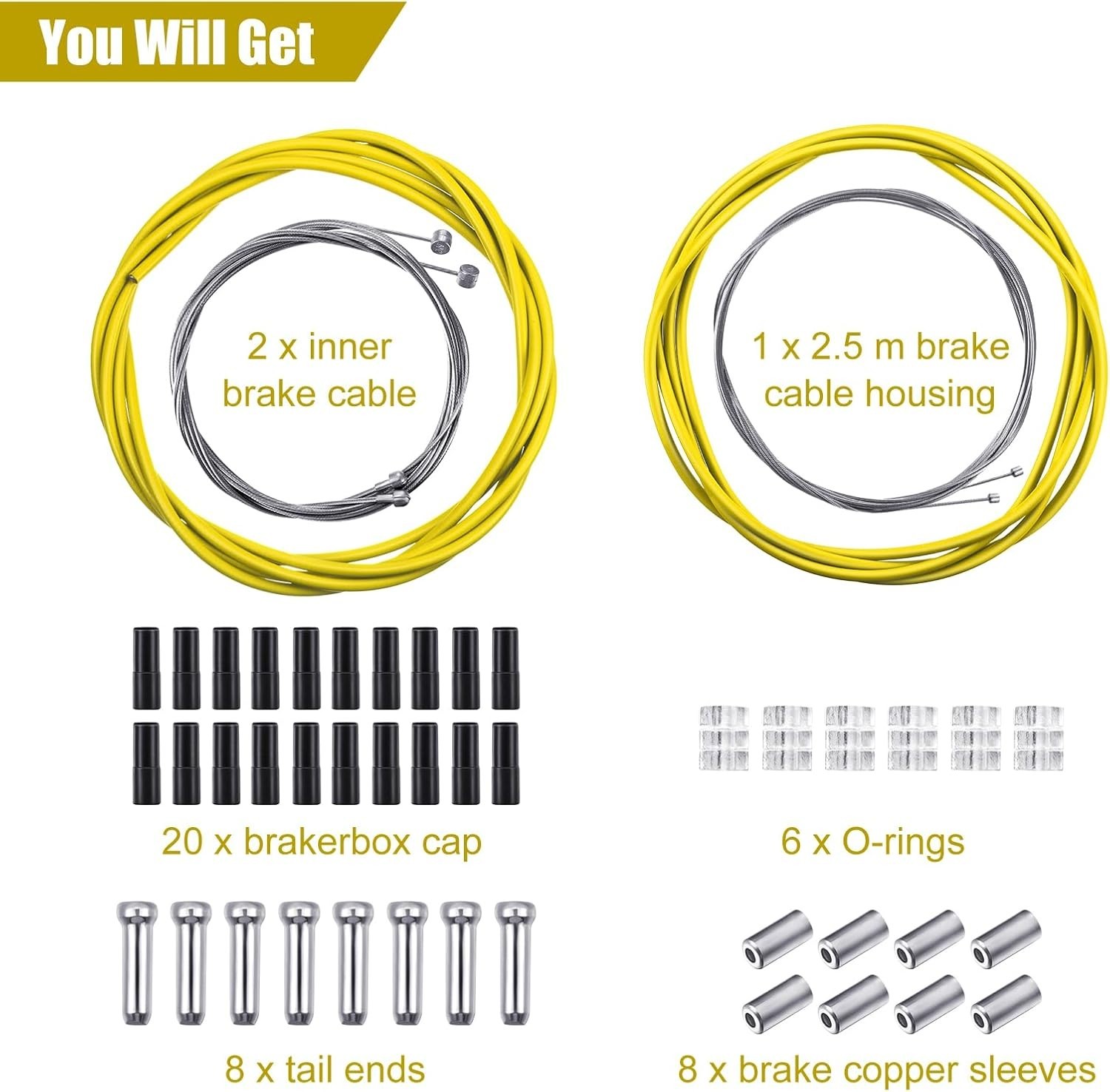 Complete Transmission & Brake Cable Set for Mountain and Road Bikes – Yellow