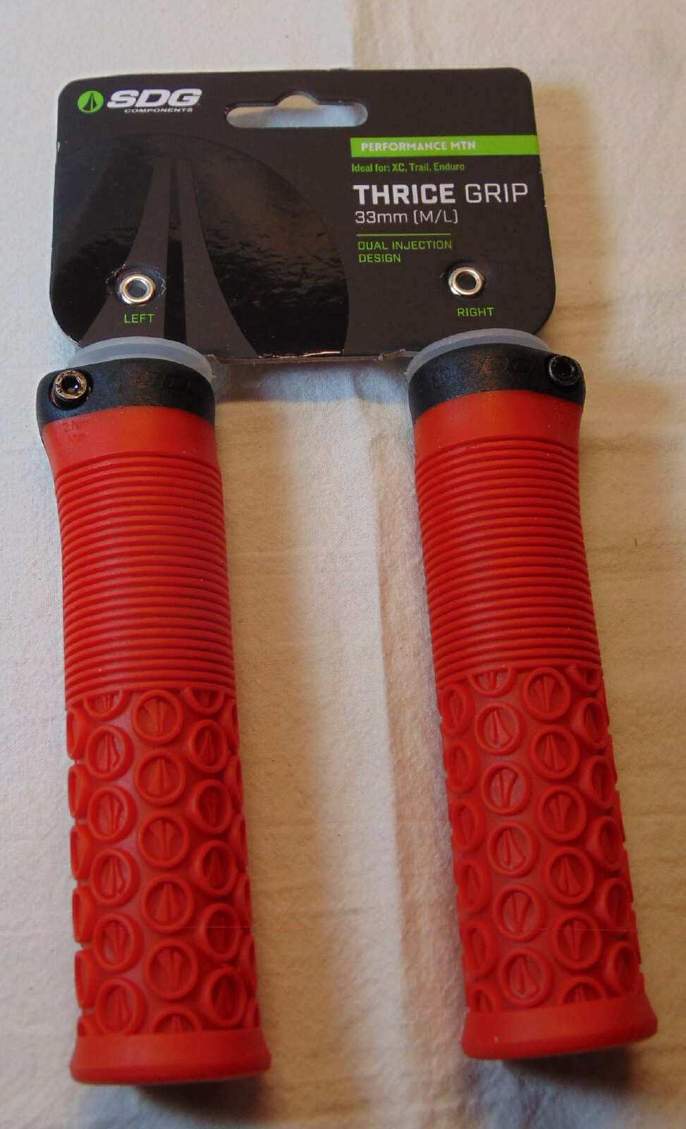 SDG Thrice Grip Mountain Bike Grips 135/33mm MTB for XC, Trail, Endure Red