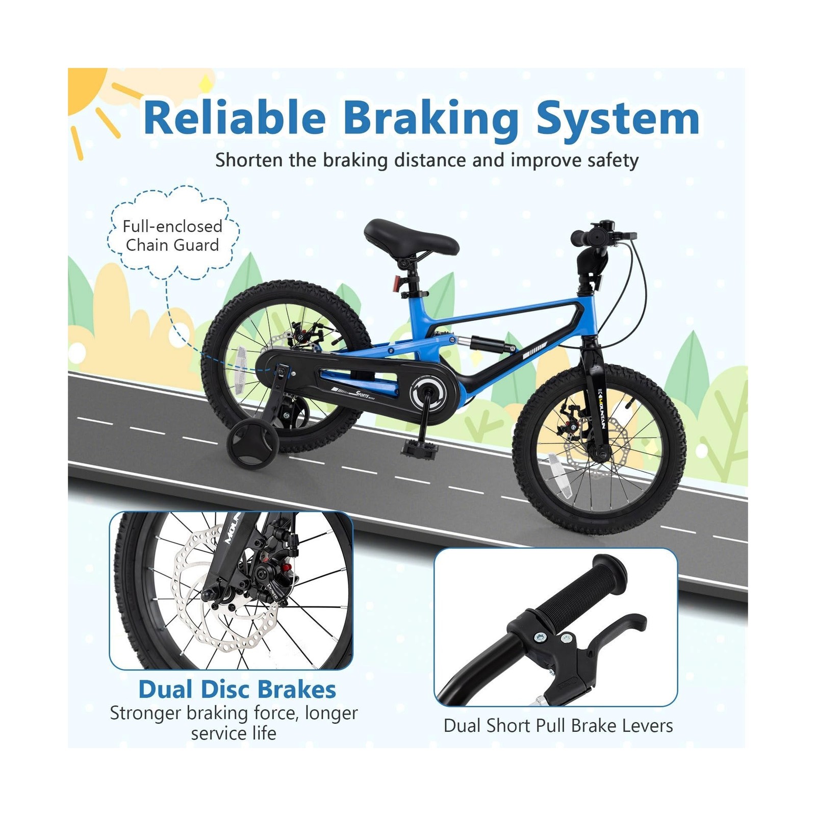 BABY JOY Kids Bike, 16″ Magnesium Sporty Bicycle with Dual Disc Brakes, Remov…