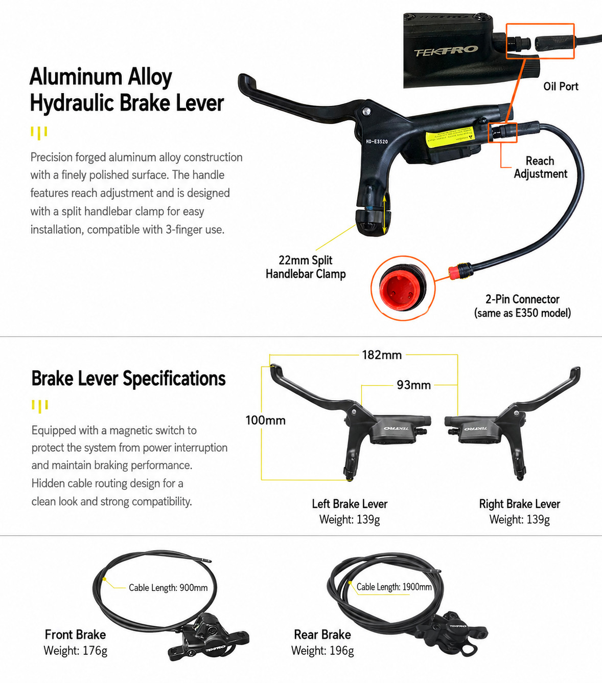 Tektro HD-E350 E-bike Hydraulic Brake Electric Power Control Front/Rear/Set