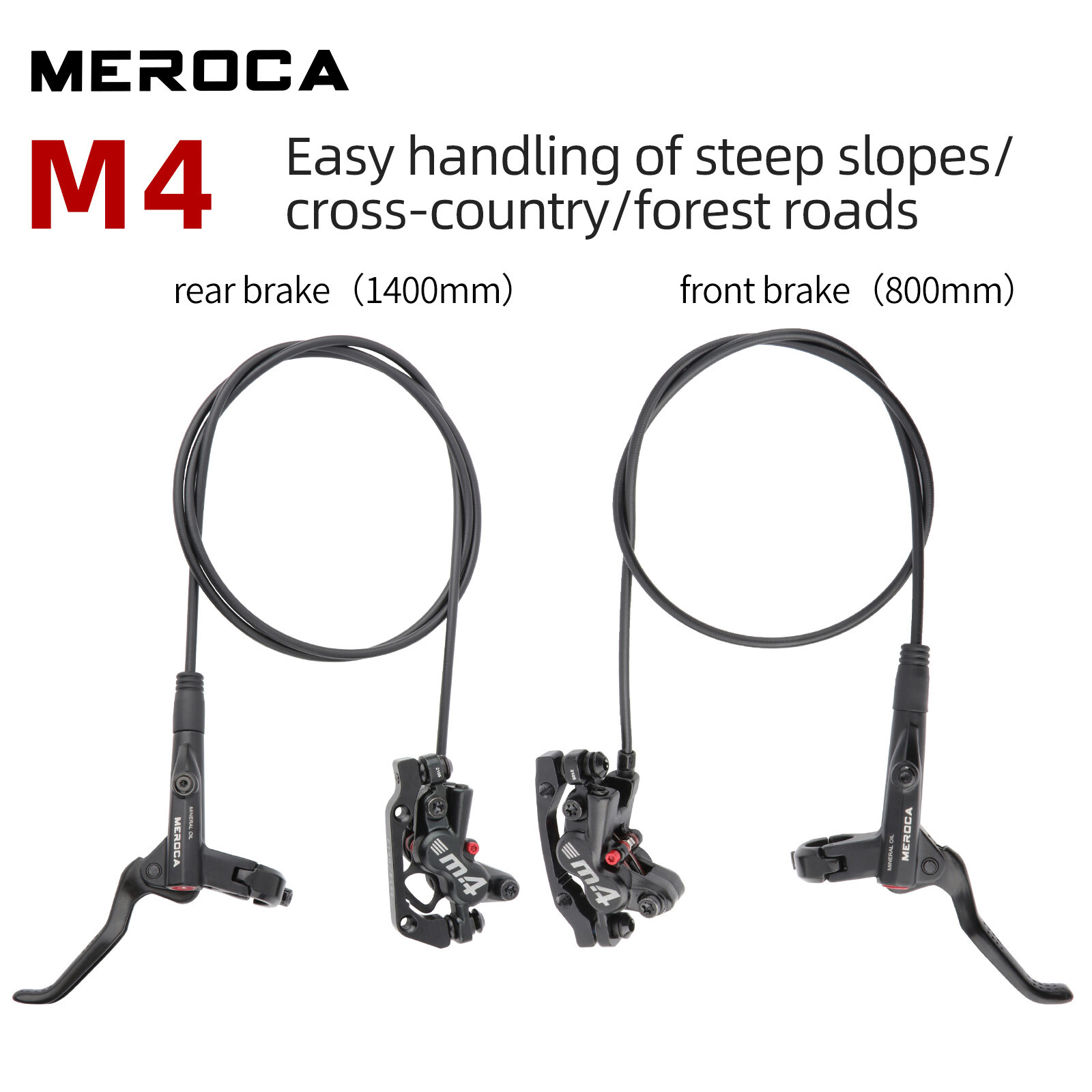 MEROCA 4-Piston Caliper Hydraulic Disc Brake Lever Set Front Rear 800/1400mm