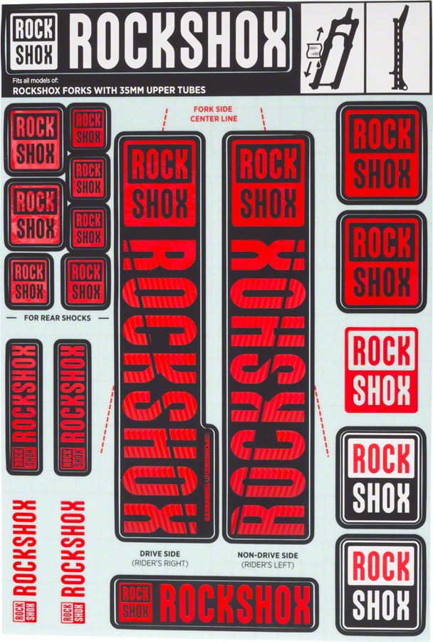 RockShox Fork Decal Kit – 35mm, Red