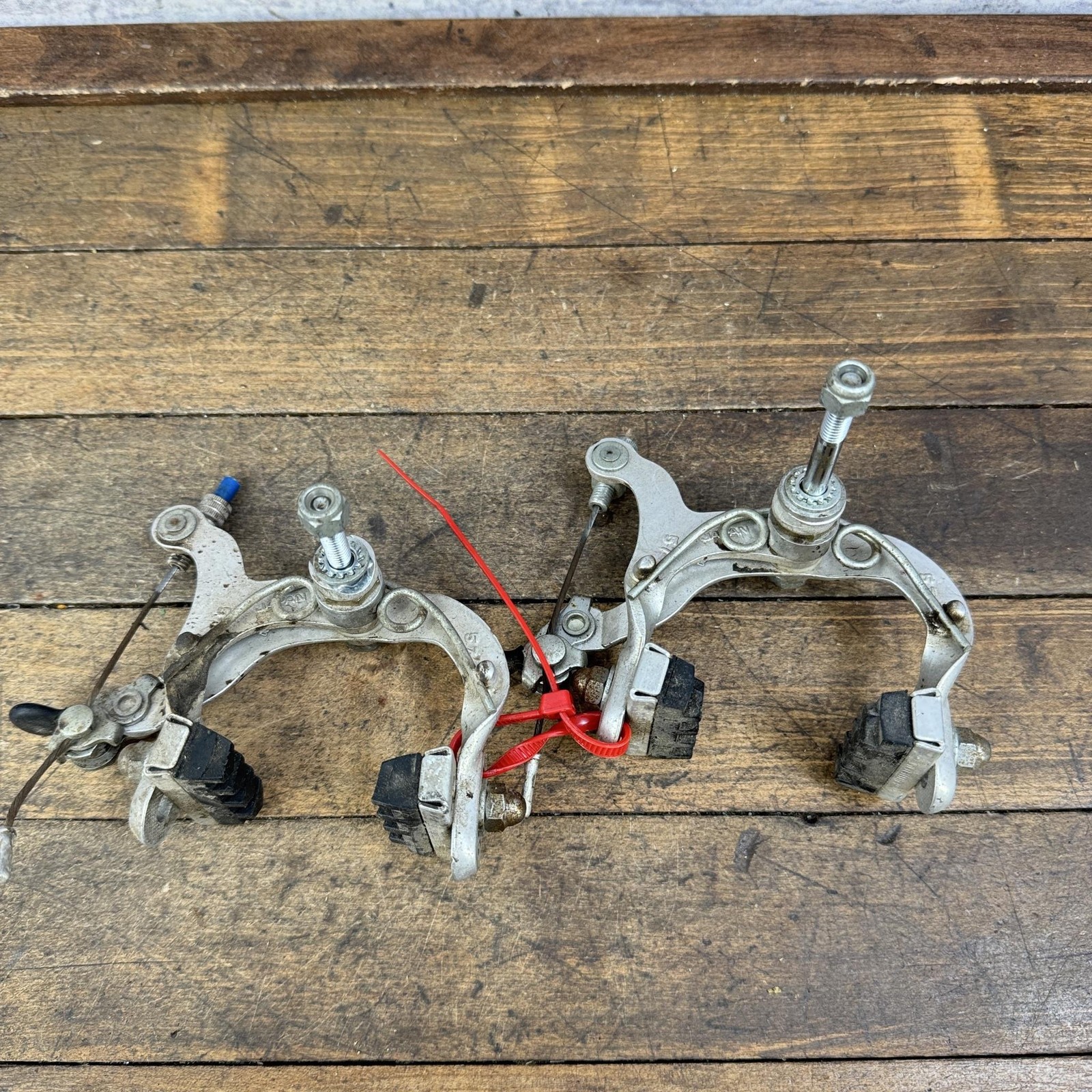 Vintage Shimano Tourney Caliper Brakes Set Silver Road Bike Side Pull Japan 70s