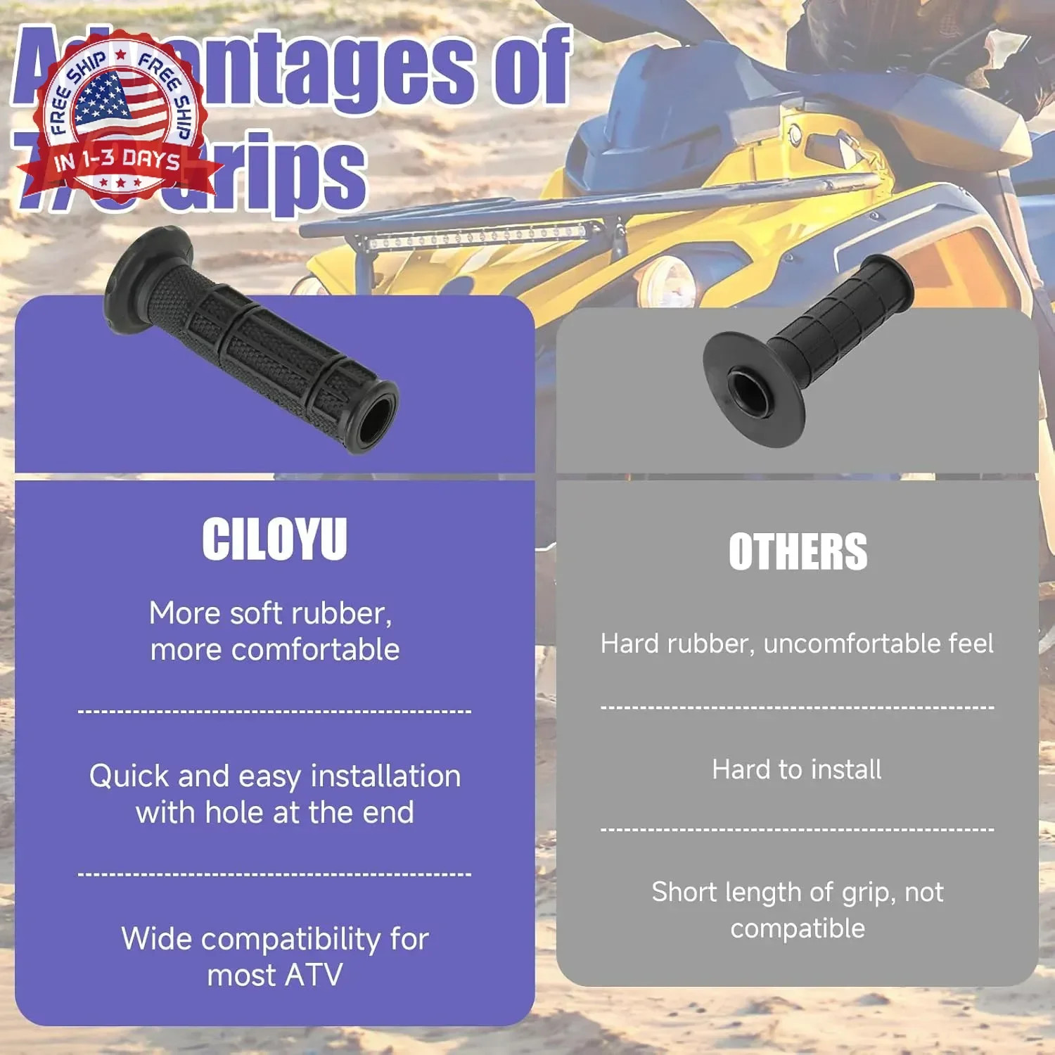 7/8 Handlebar Grips Rubber ATV Handle Grips Replacement for Rancher 350 420 Four