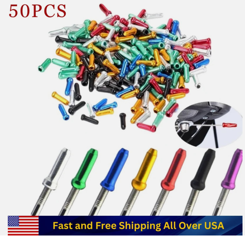 New 50 Pcs Aluminum Bike Bicycle Shifter Brake Cable Tips Caps Ends Crimps
