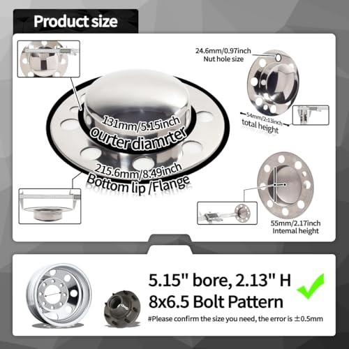 2Pcs 5.15inch Stainless Wheel Center Caps 2pcs Front, 5.15 Broe Mirror Polished