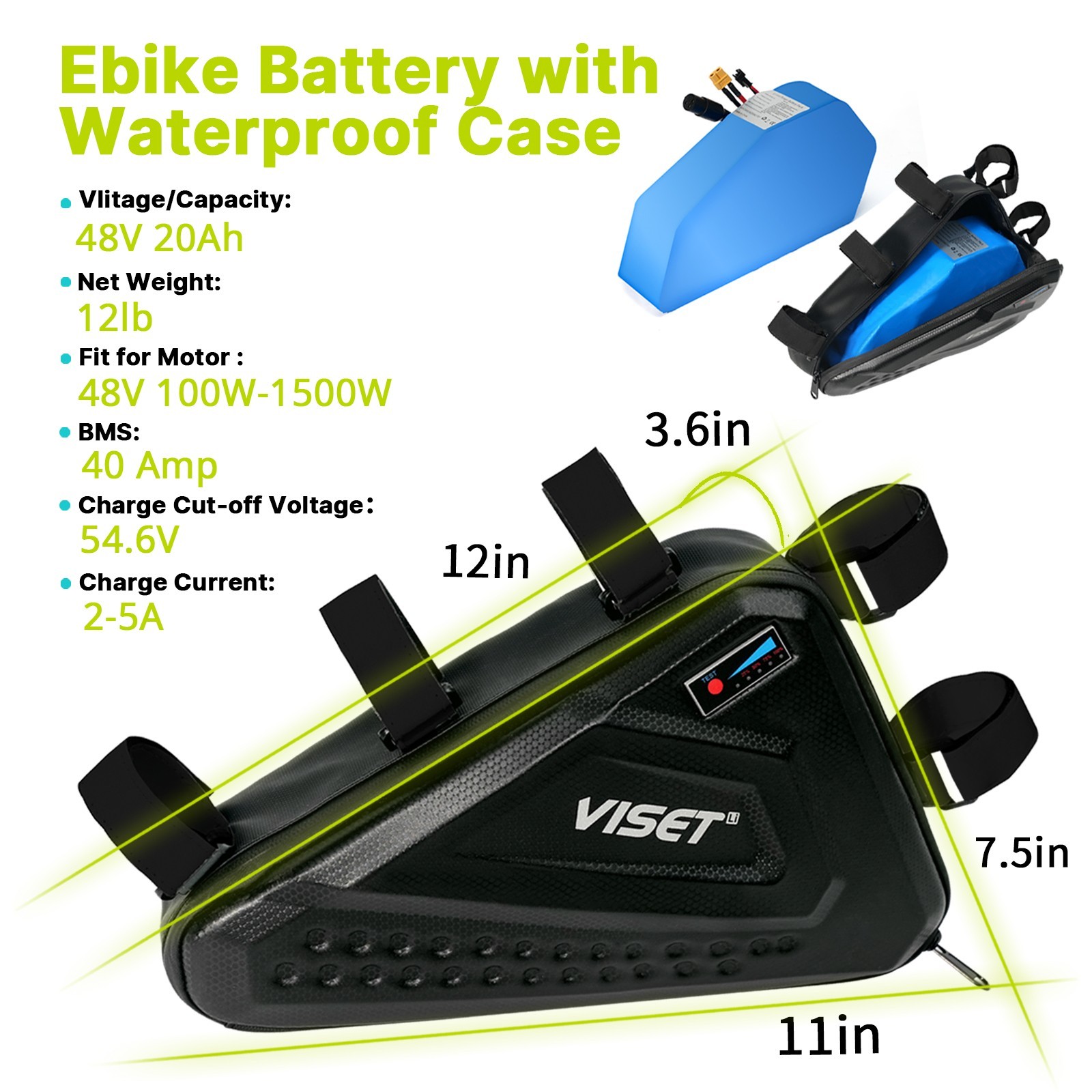 48v 20ah ebike battery VISET Electric Battery for 100W-1500W Ebike 40A BMS