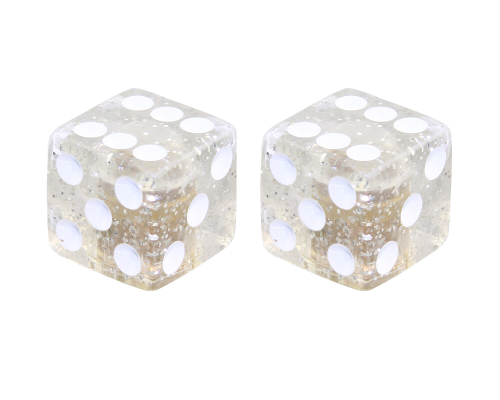 NEW! VINTAGE DICE VALVE CAPS IN GLITTER CLEAR USED FOR SCHRADER VALVE.