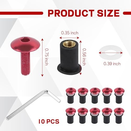 10PCS Motorcycle Windshield Bolts Screws Kit, Aluminum Motorbike Pink