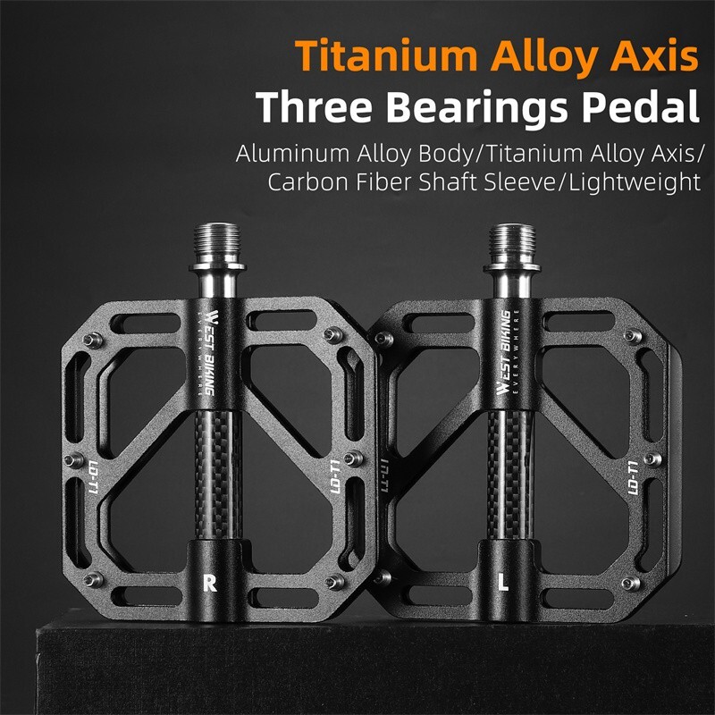 WEST BIKING Bicycle Pedals Titanium Carbon Fiber Axle 3 Bearing Bike Flat Pedals