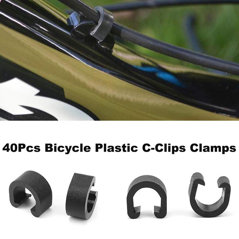 Saipe 40pcs Plastic Bicyc le C-Clips Clamps Housing Hose Guide Black