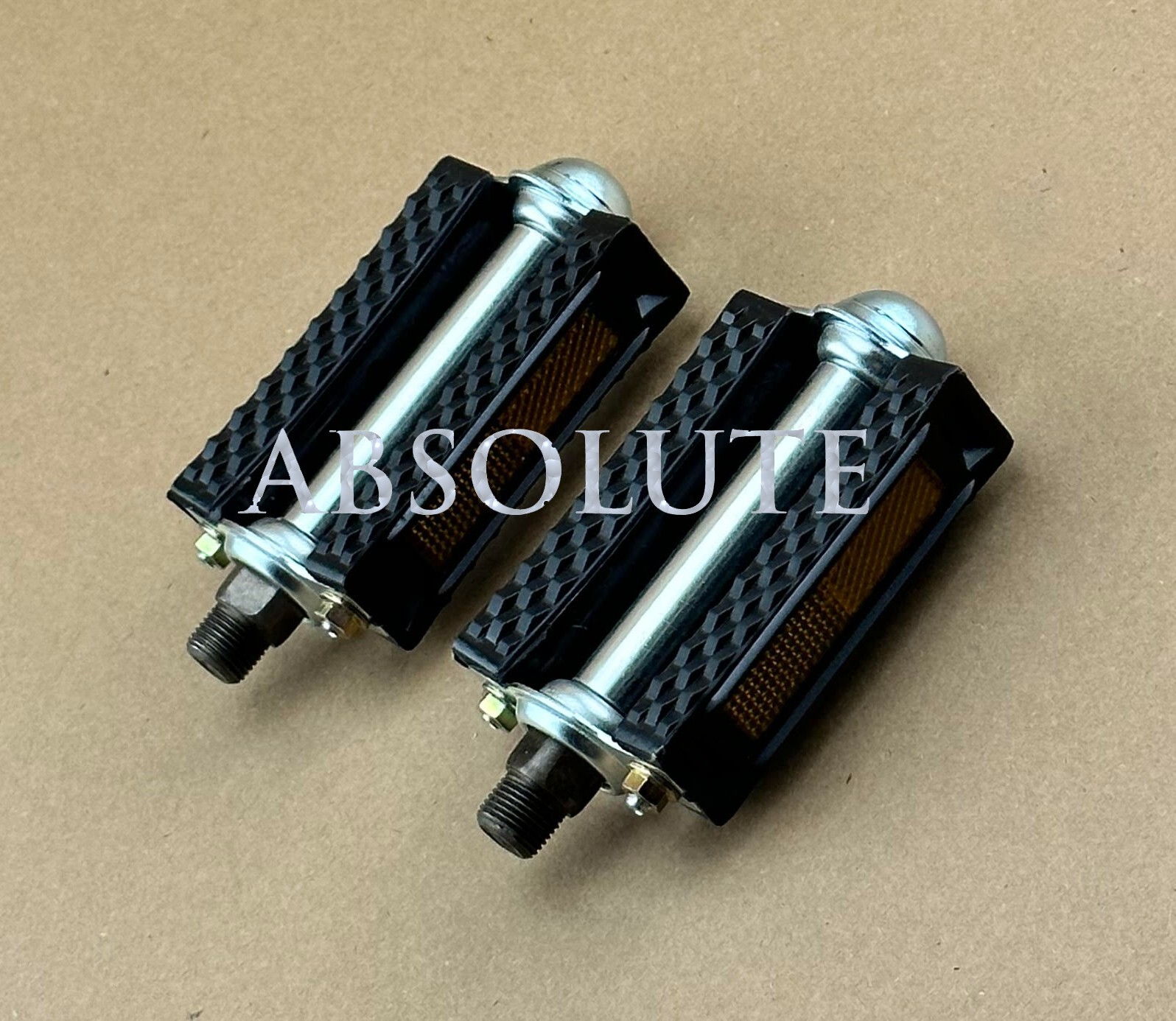 Vintage Square Style Bicycle Pedal Block PVC Cruiser Pedals 9/16″ Black/Chrome.