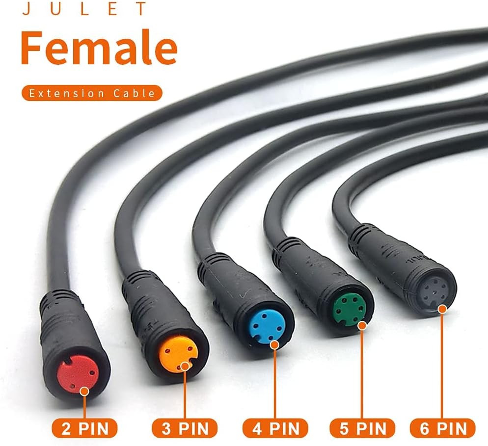 Ebike Extension Cable 2Pin/3Pin/4Pin/5Pin/6Pin Julet Female/Male Single Head DIY