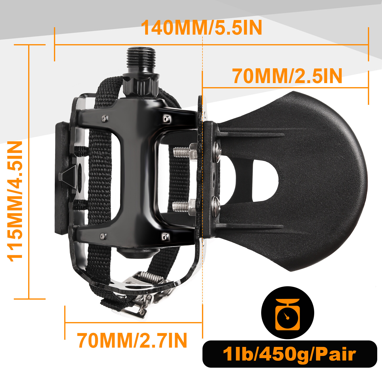 MTB Road Bike Pedal 9/16″ with Toe Clips Strap Aluminium Non-slip For Shimano