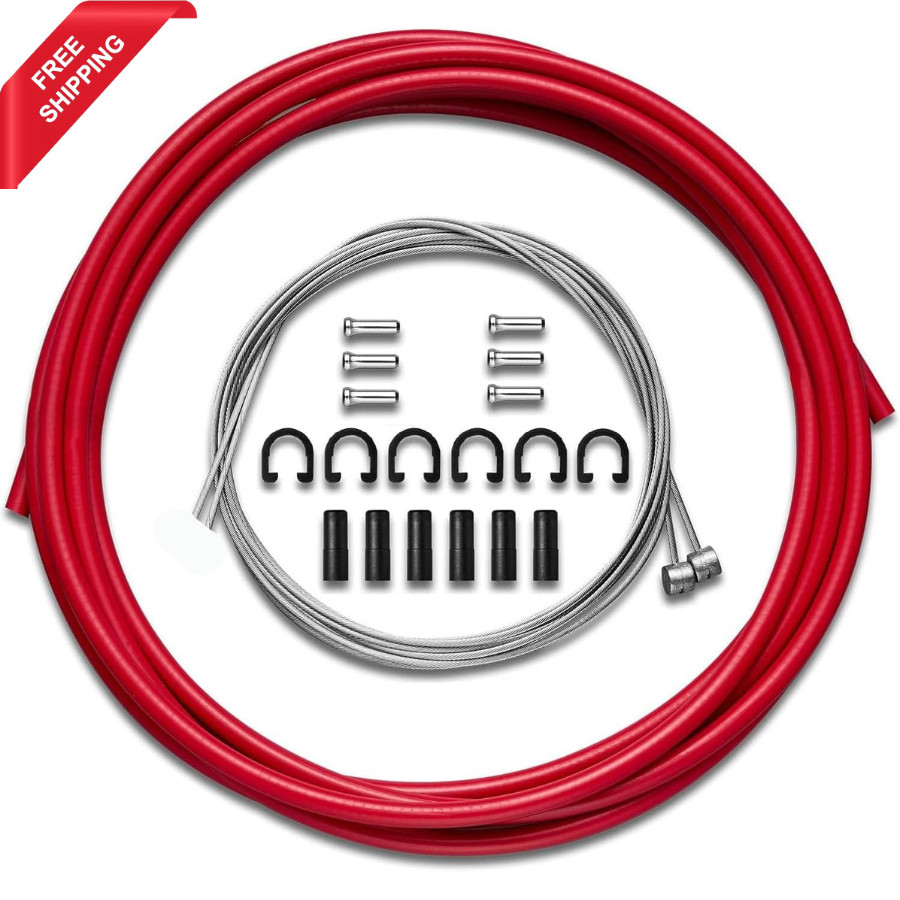 Universal Bicycle Brake Cable Kit for Mountain and Road Bikes (Red, 9.8ft)