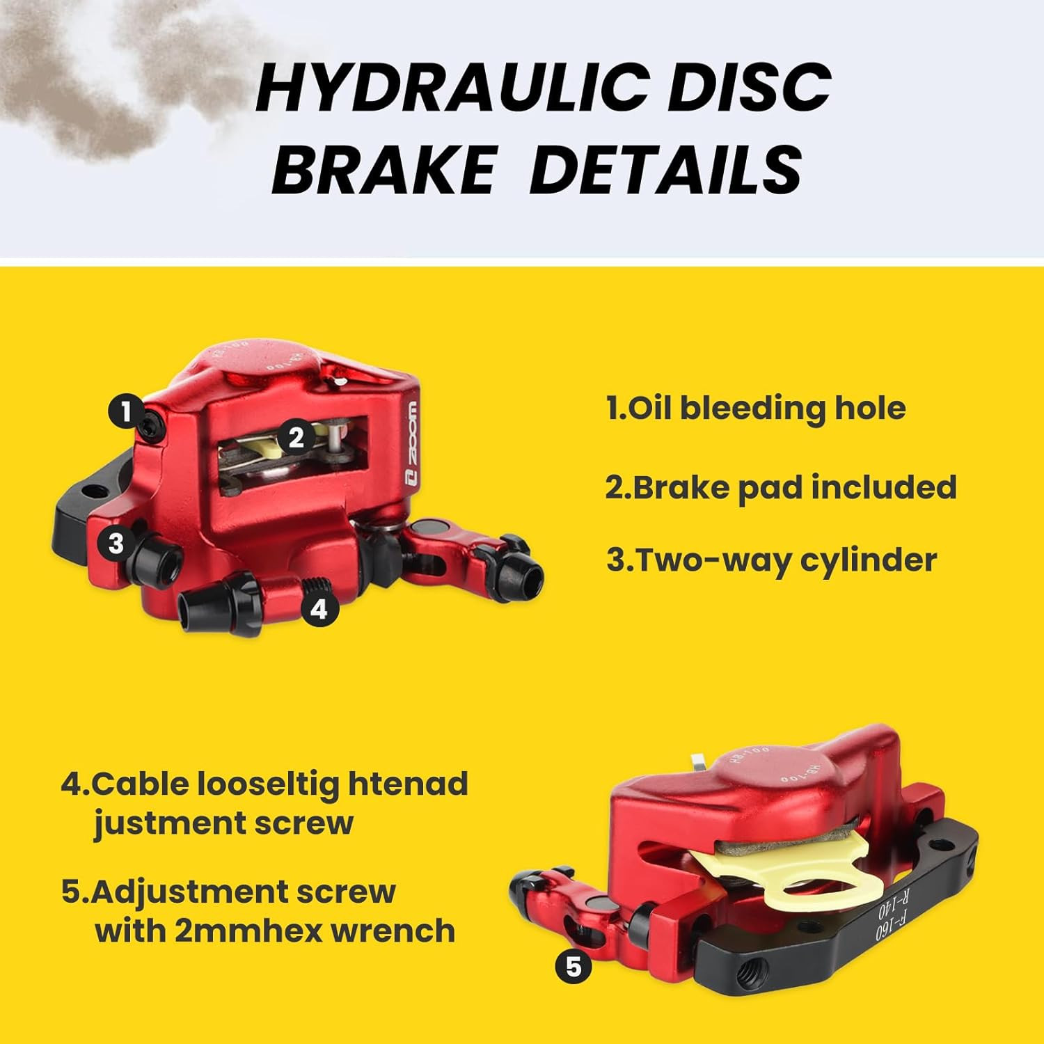 Zoom HB-100 Hydraulic Disc Brake Calipers for MTB Road E-Bike–Compatible Replace