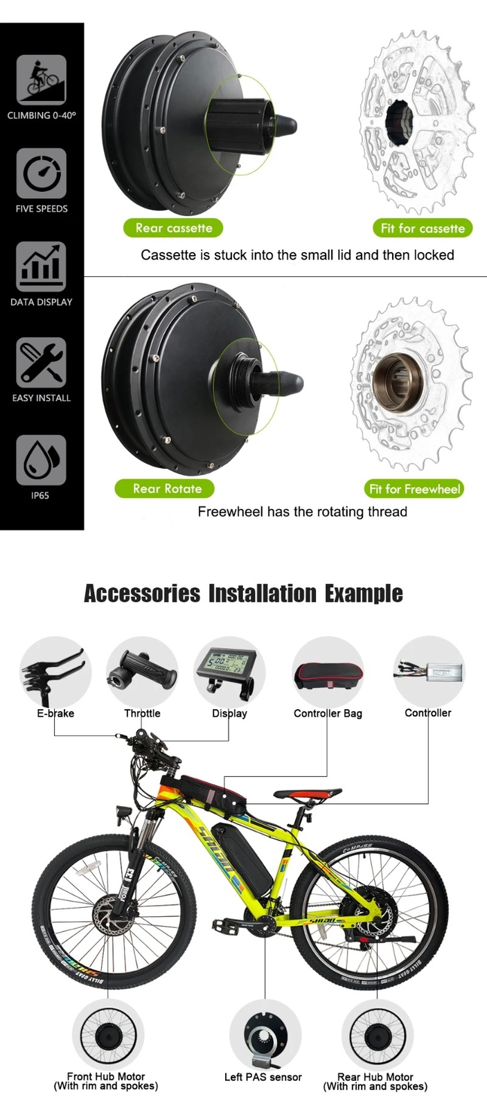 Mountain E-bike Conversion Kit 48V 1500W Brushless Gearless Rear Hub Motor Wheel