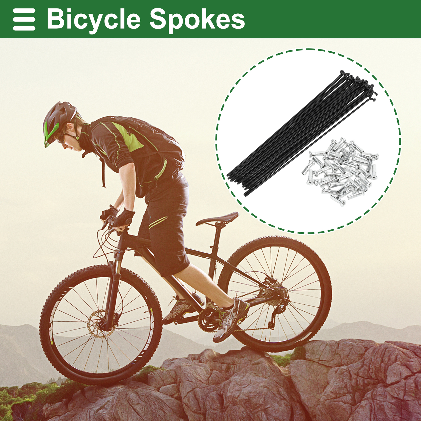 1 Set 14G 185mm Length Bicycle Spokes Nipple Carbon Steel Black Universal