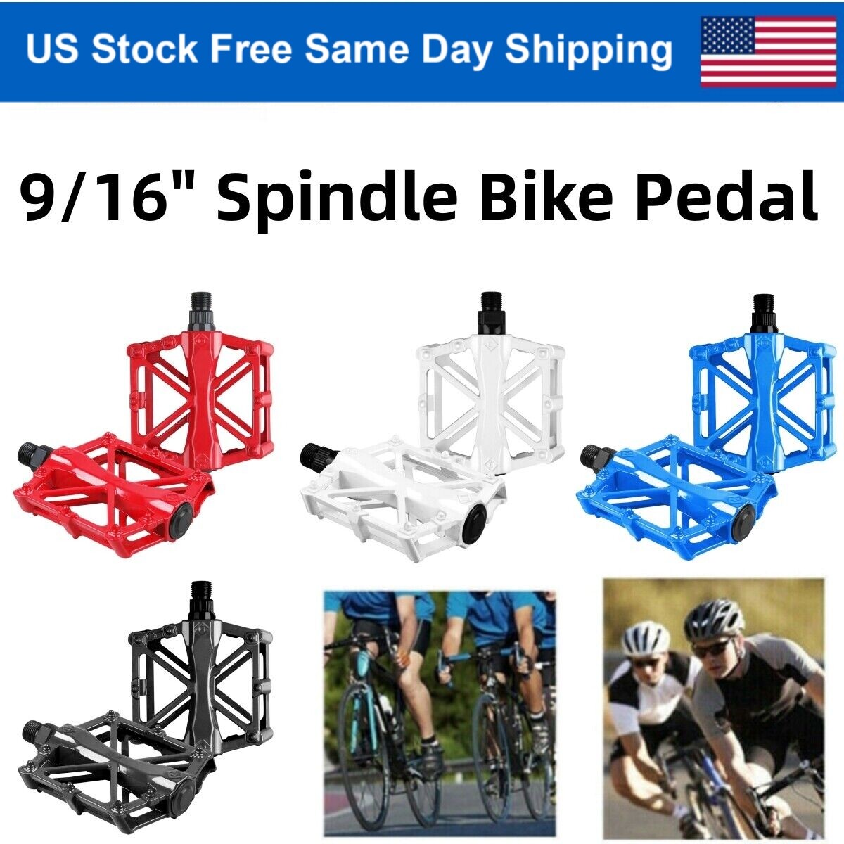 1Pair 9/16″ Bike Pedals Mountain Road Bicycle Flat Platform Non-Slip MTB Cycling