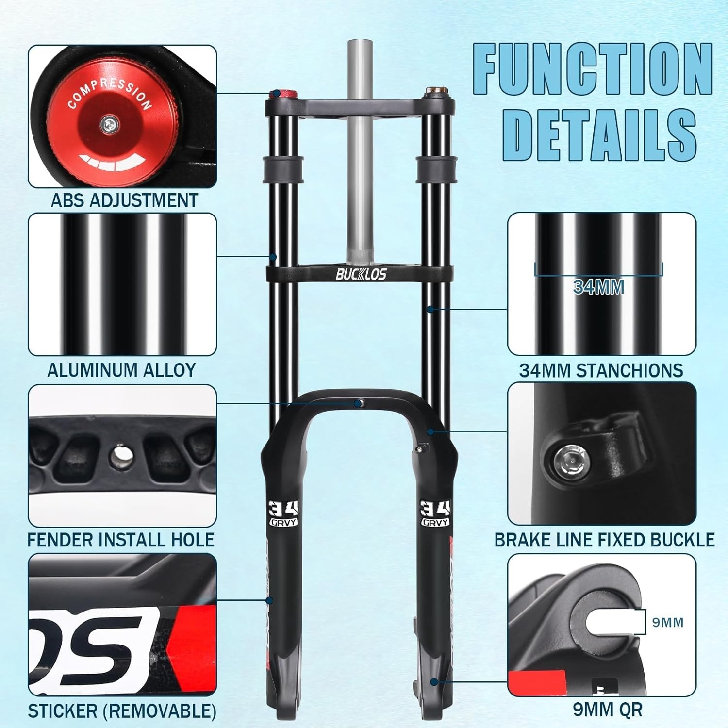 20 Inch Suspension Forks 180mm Travel 9*135mm QR Electric Oil MTB Fat Fork 1-1/8