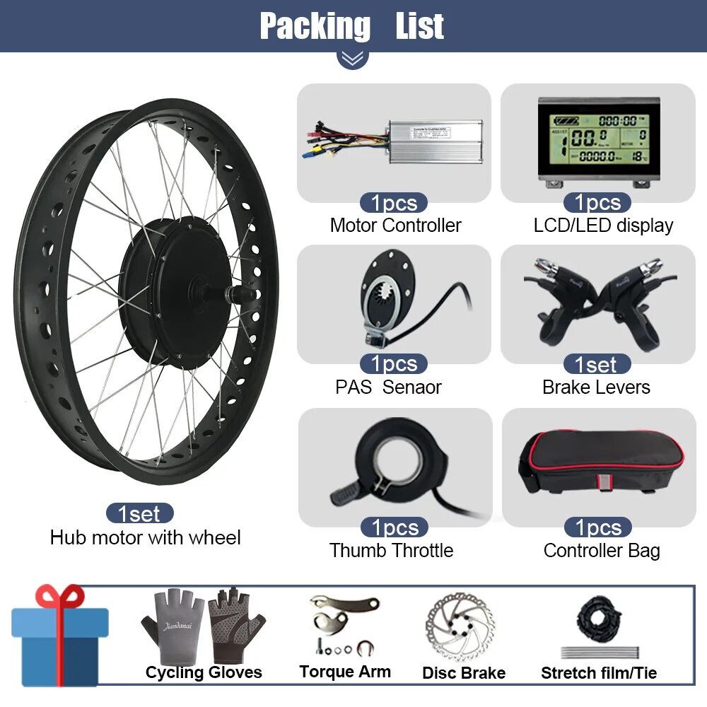 Snow E-bike Conversion Kit 20/26in 48V 1500W Rear Rotate Hub Motor Wheel