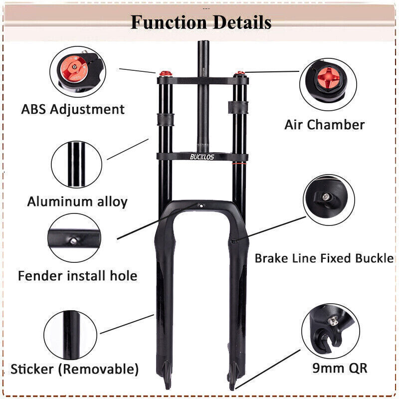 26*4.0″ Fat Bucklos MTB Air Suspension Fork Beach/Snow/Electric Bike Forks