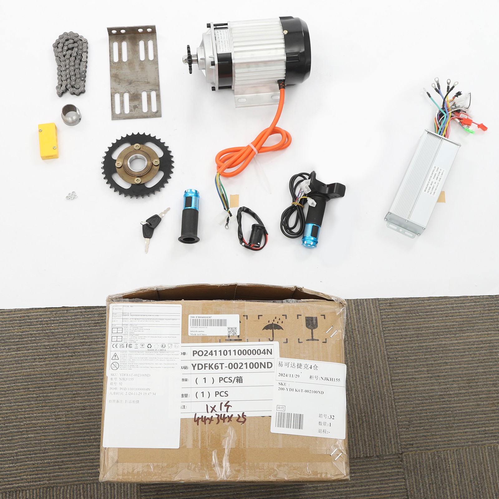 Electric Brushless Motor Set Electric Tricycle Motor Kit 48 V 1000 W 500kg max.