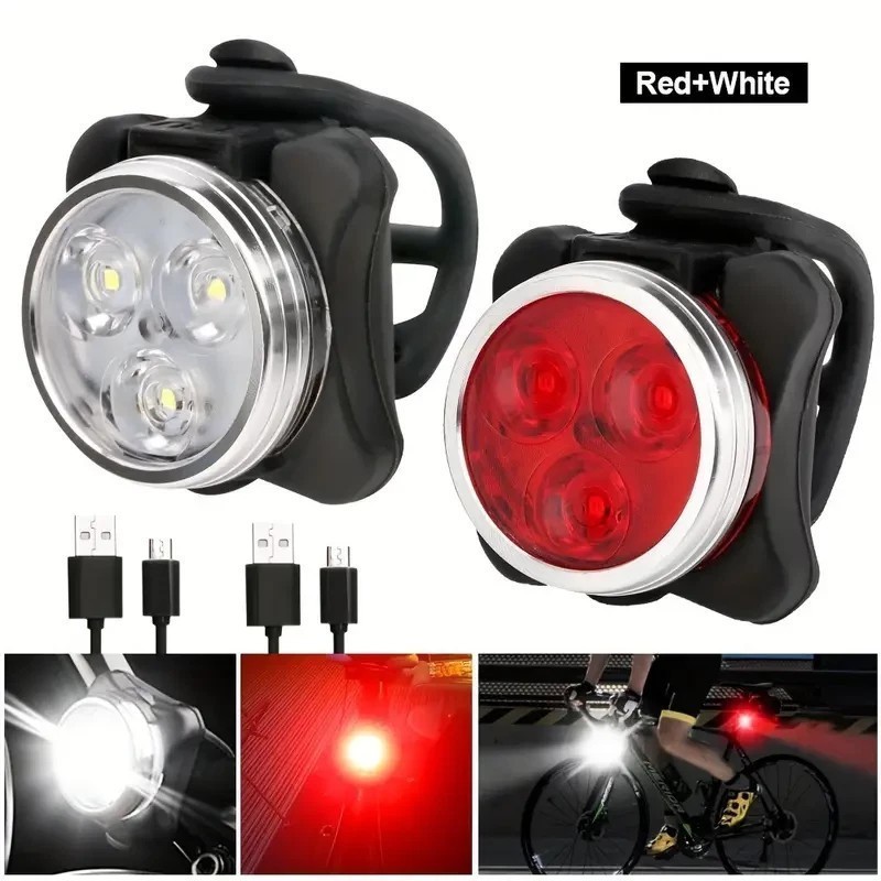 4PCS USB Rechargeable LED MTB Bicycle Light Racing Bike Front Headlight RearLamp