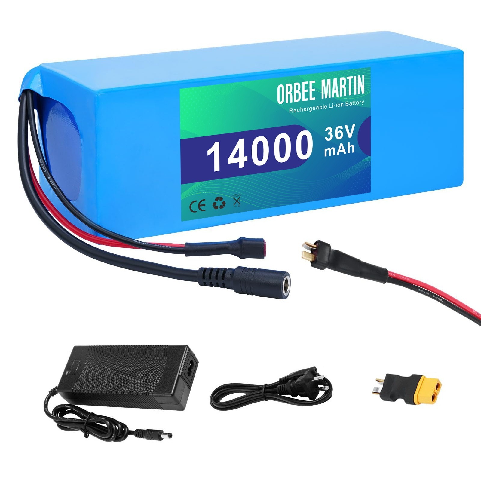 ORBEE MARTIN 36V 14Ah Rechargeable Battery, Lithuim Battery,XT60 Connector DIY
