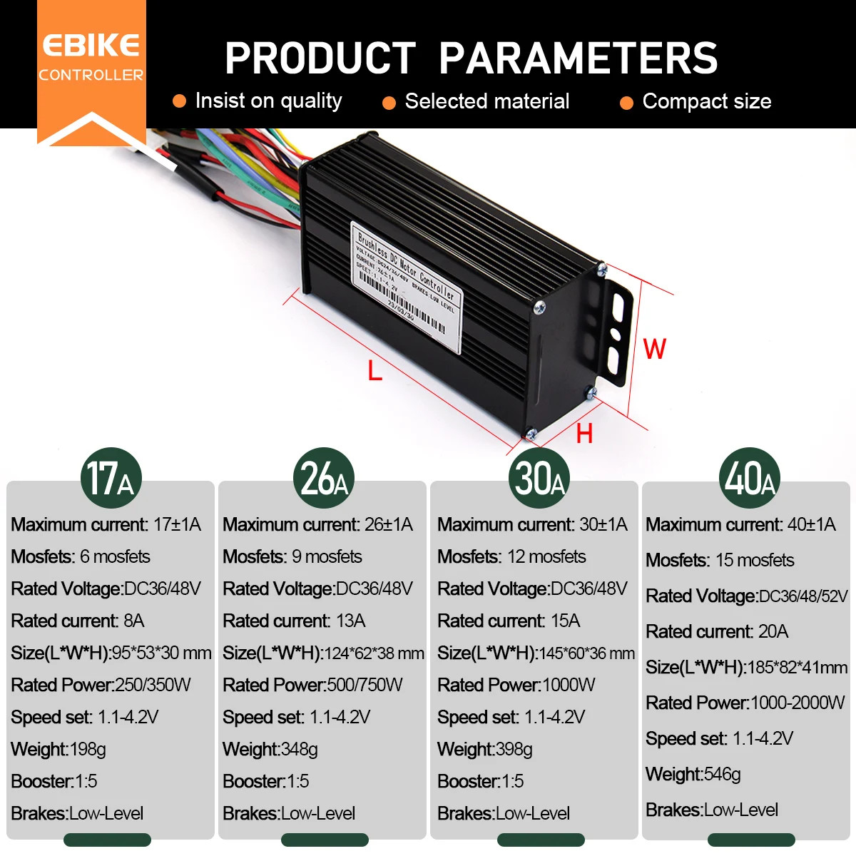E-bike 3-Mode SineWave Controller 17A 26A 30A 40A Color LCD S866 GD02 Display