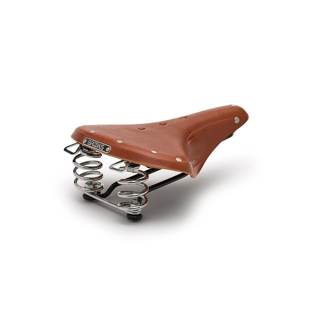 B67 Short, Leather Bike Saddle with Suspension Springs