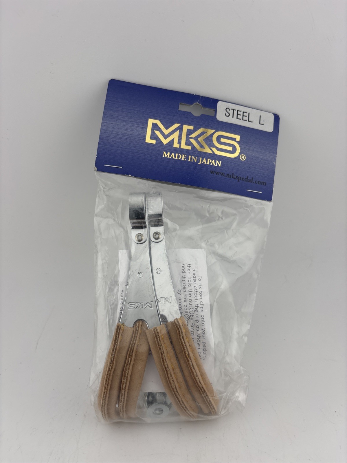Vintage MKS Toe Clips Leather Large L NOS Japan Set Chrome