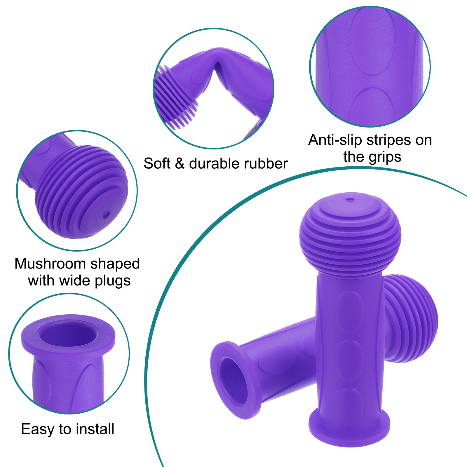 2pcs Bike Handlebar Grips 4.33″ Non-Slip Rubber Mushroom Grips Fit 7/8″,Purple