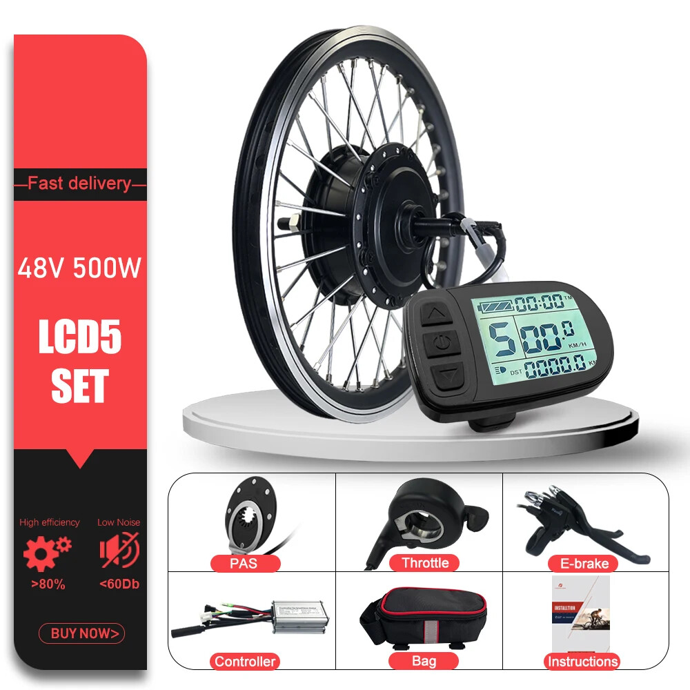 36V 48V 500W MTB E-bike Conversion Kit Rear Rotate Hub Motor Wheel 16-29in 700C
