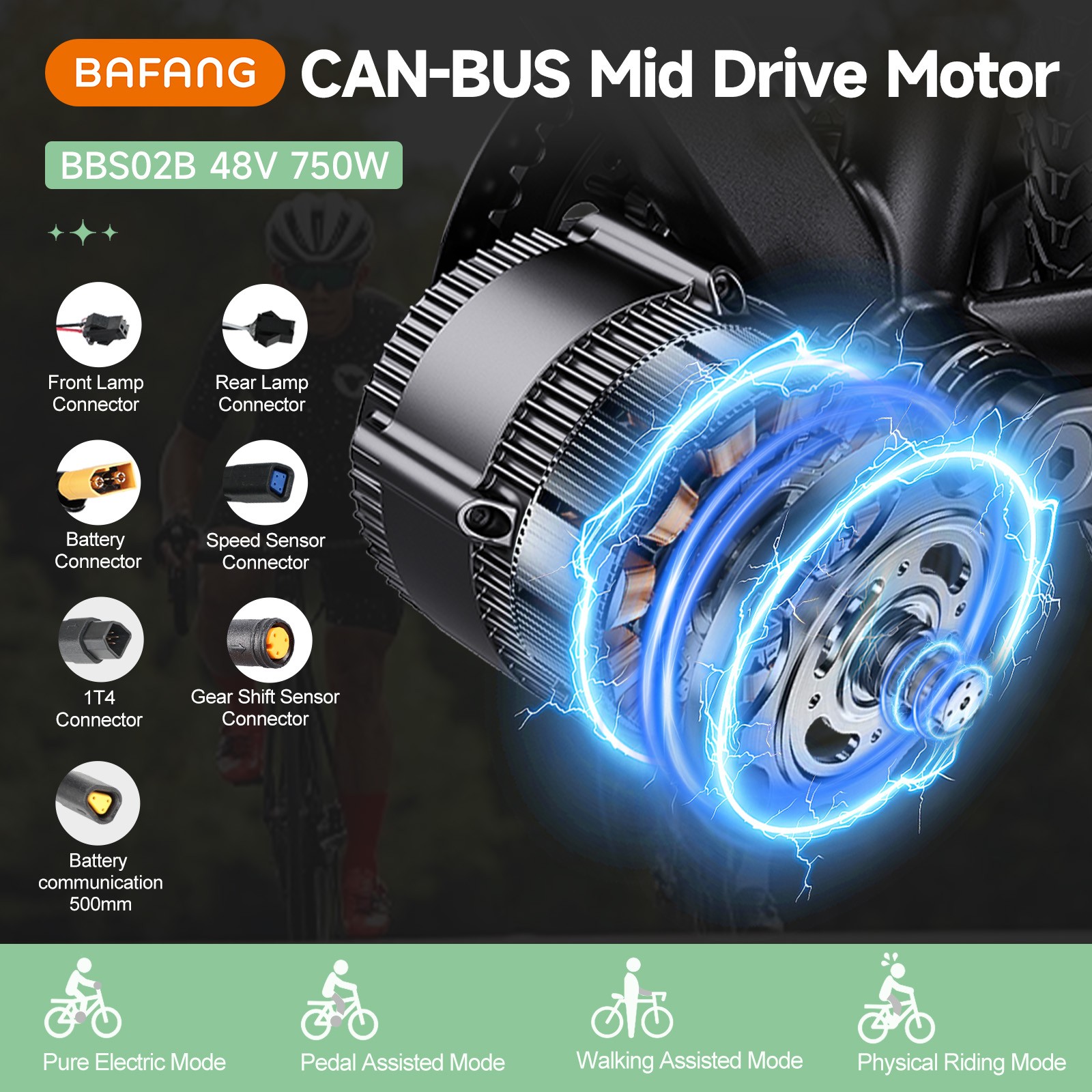 48V750W68-73mm BAFANG BBS02B Electric Bicycle Conversion Kits Mid Drive Motor US