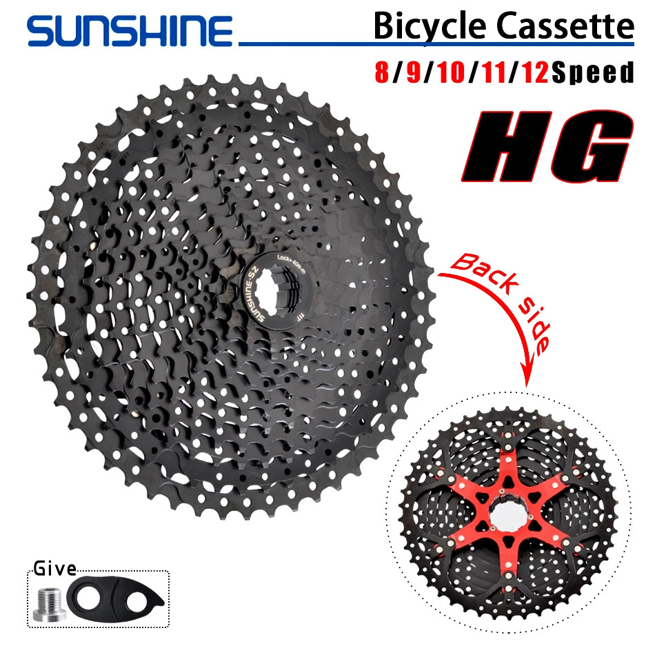 SUNSHINE MTB Cassette 8/9/10/11/12 Speed 40/42/46/50/52T Black K7 Cassette Sproc