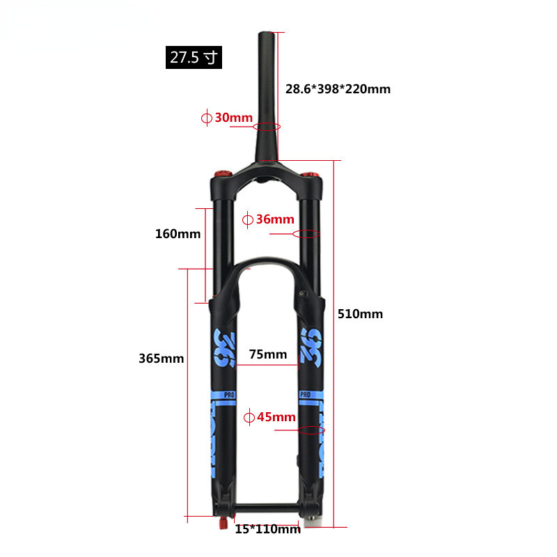 27.5 29″ Bicycle Air Fork Suspension Tapered Damping Rebound Adjustment 110*15mm