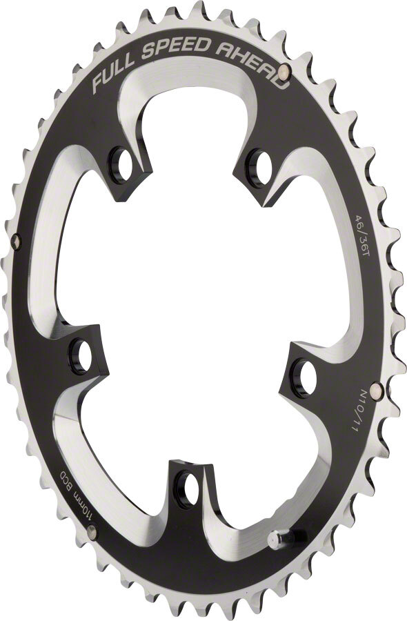 Full Speed Ahead Super Road Chainring – 46t, 110 BCD, 5-Bolt, Aluminum, N11, Bla
