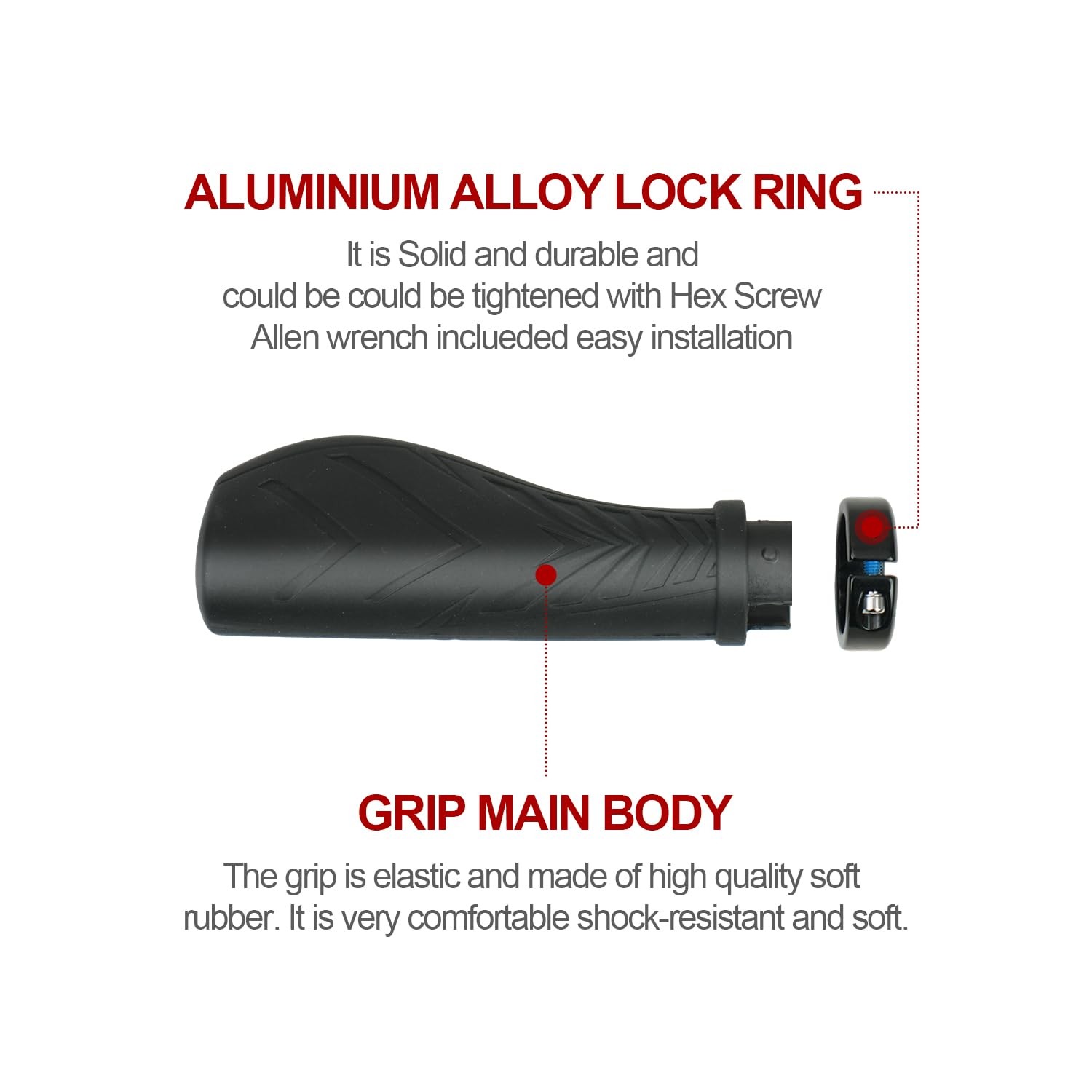 Ergonomic Bike Handlebar Grips G124BL, LockOn Bicycle Handle Grips with Alumi…